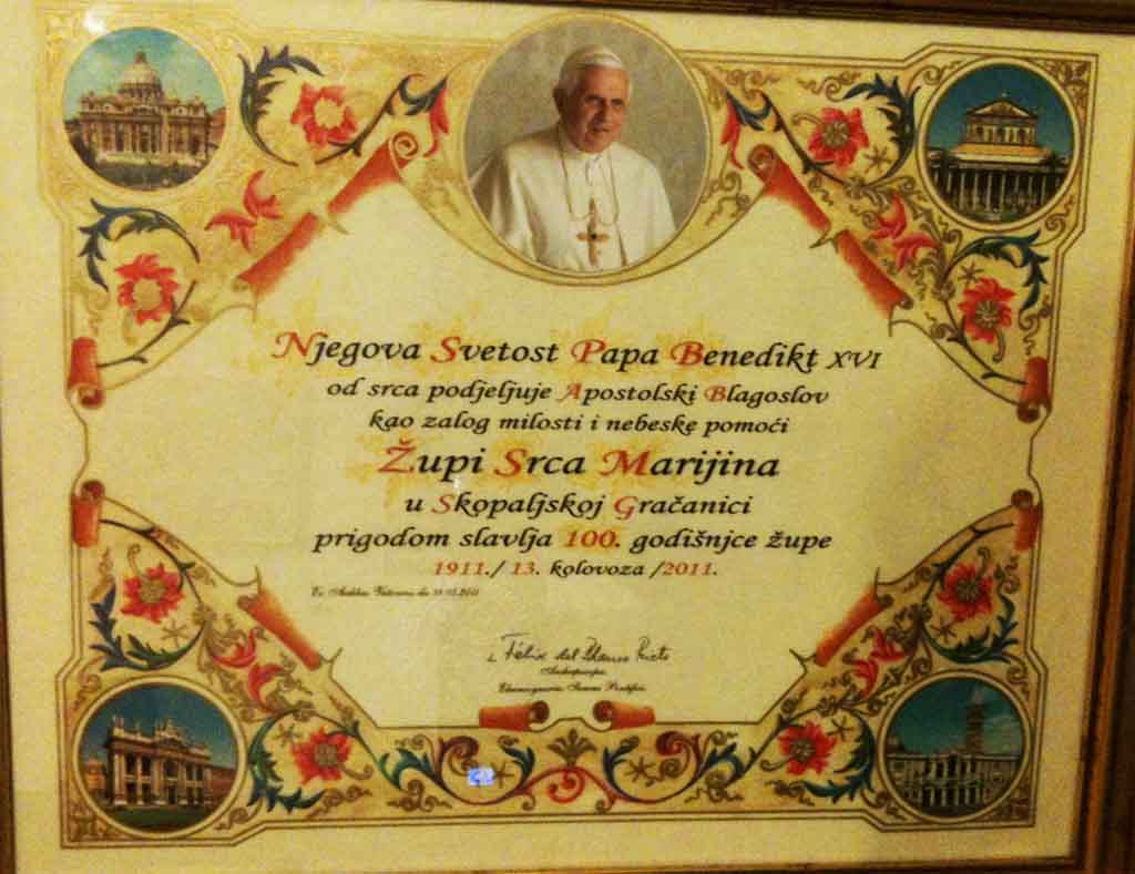 Papina posveta župi Srca Marijina